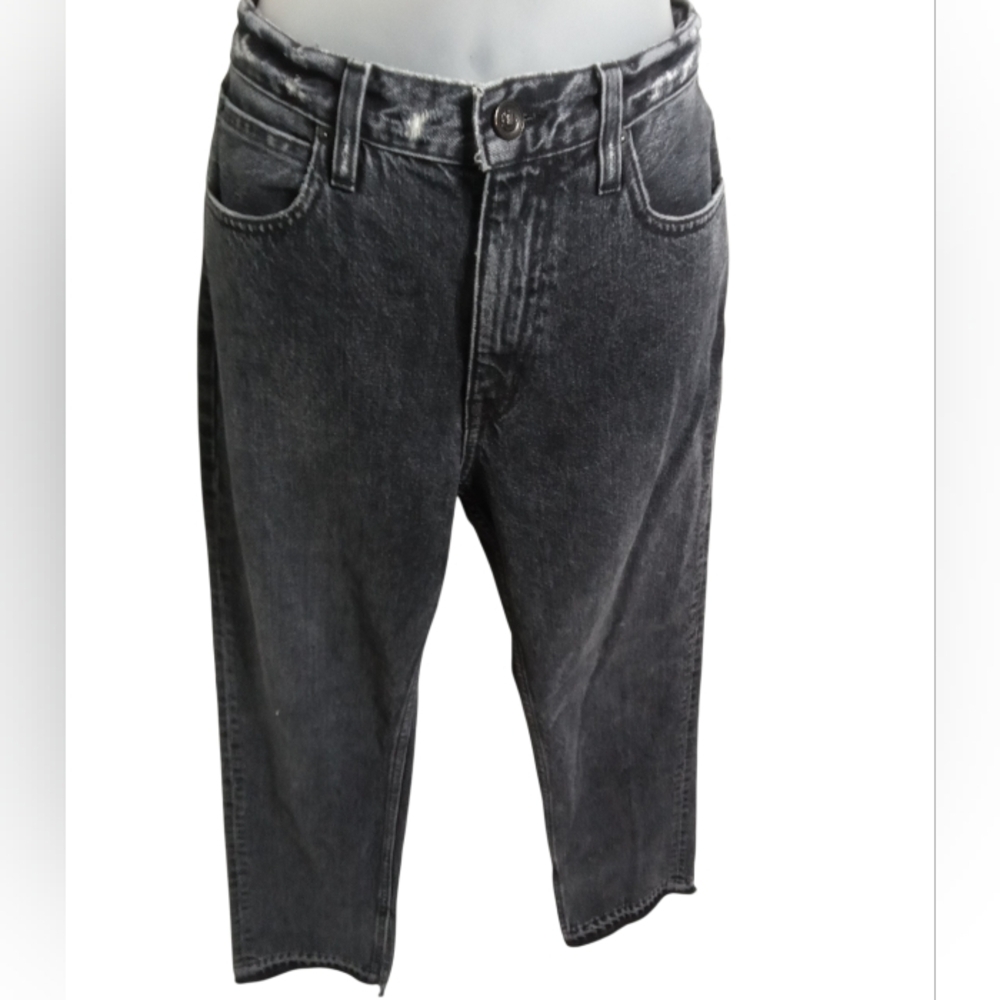 SLVRLAKE Black Wash Unfinished Hem Straight Leg Jeans High Rise Slit Hem Sz 29 - Picture 8 of 9